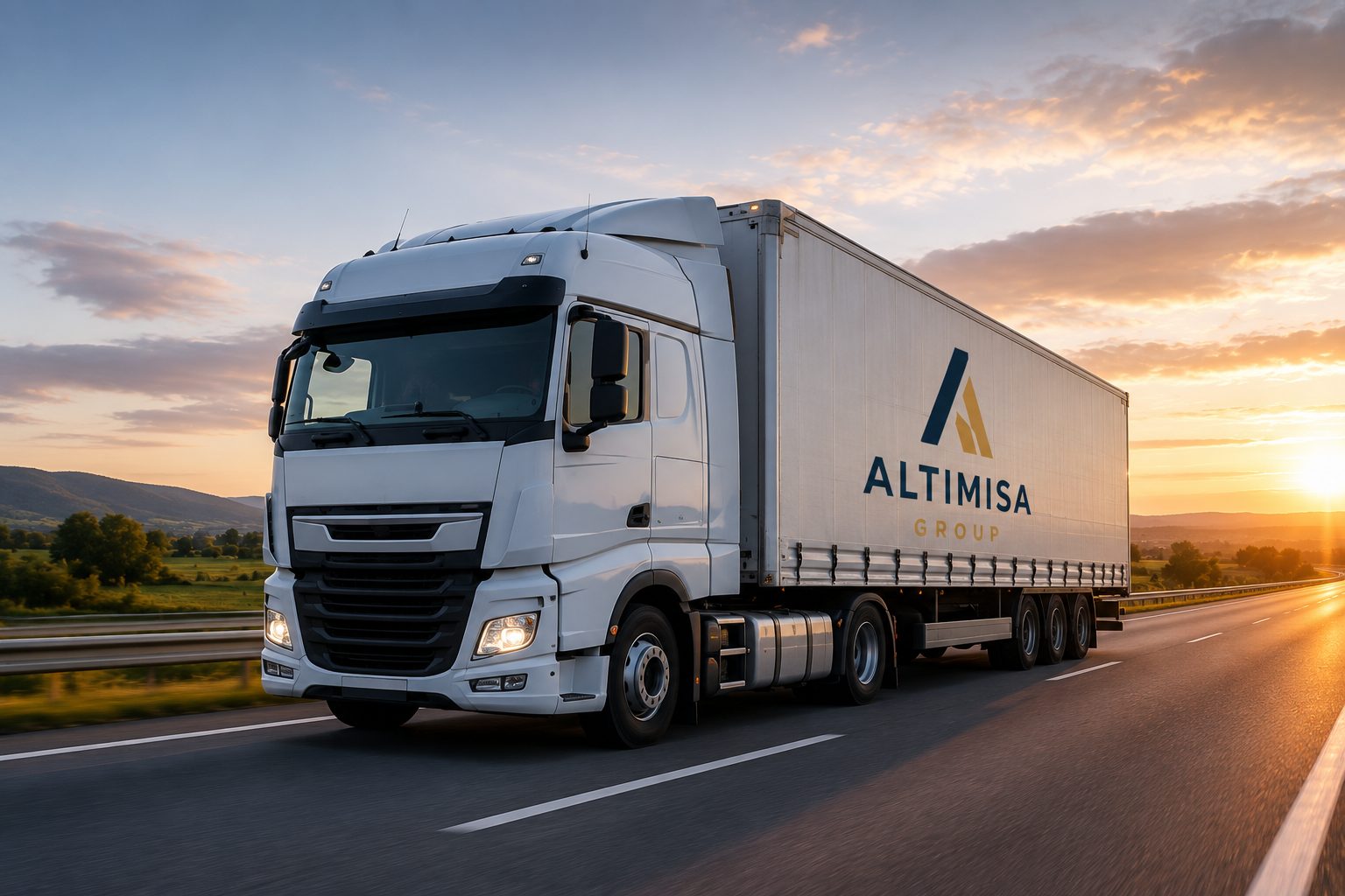 Camión de Altimisa Group circulando por autopista al amanecer